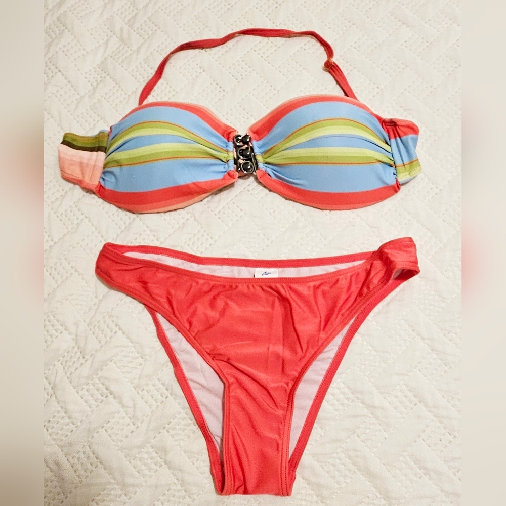 Choice By Bluewave Print Stripes Bikini Orange Size XL NWT